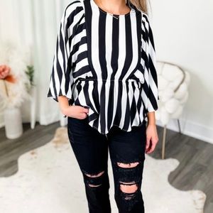 Savanna Jane - Black Ivory Stripe Long Sleeve
Babydoll Top - 1X